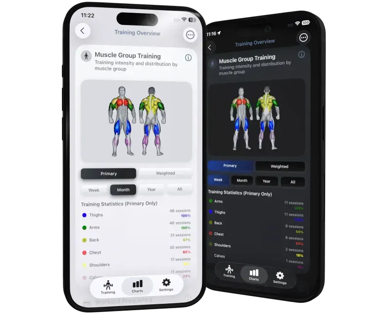 VigiGym Hell- und Dunkel-Modus — cleanes, minimales Workout-Tracker-Design
