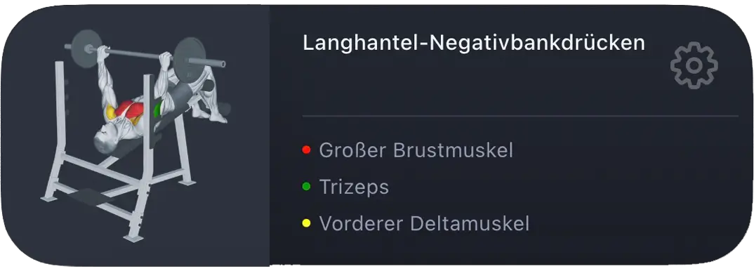 VigiGym Übungs-Card – Kurzhantel Bankdrücken mit farbcodierten primären und sekundären Muskeln