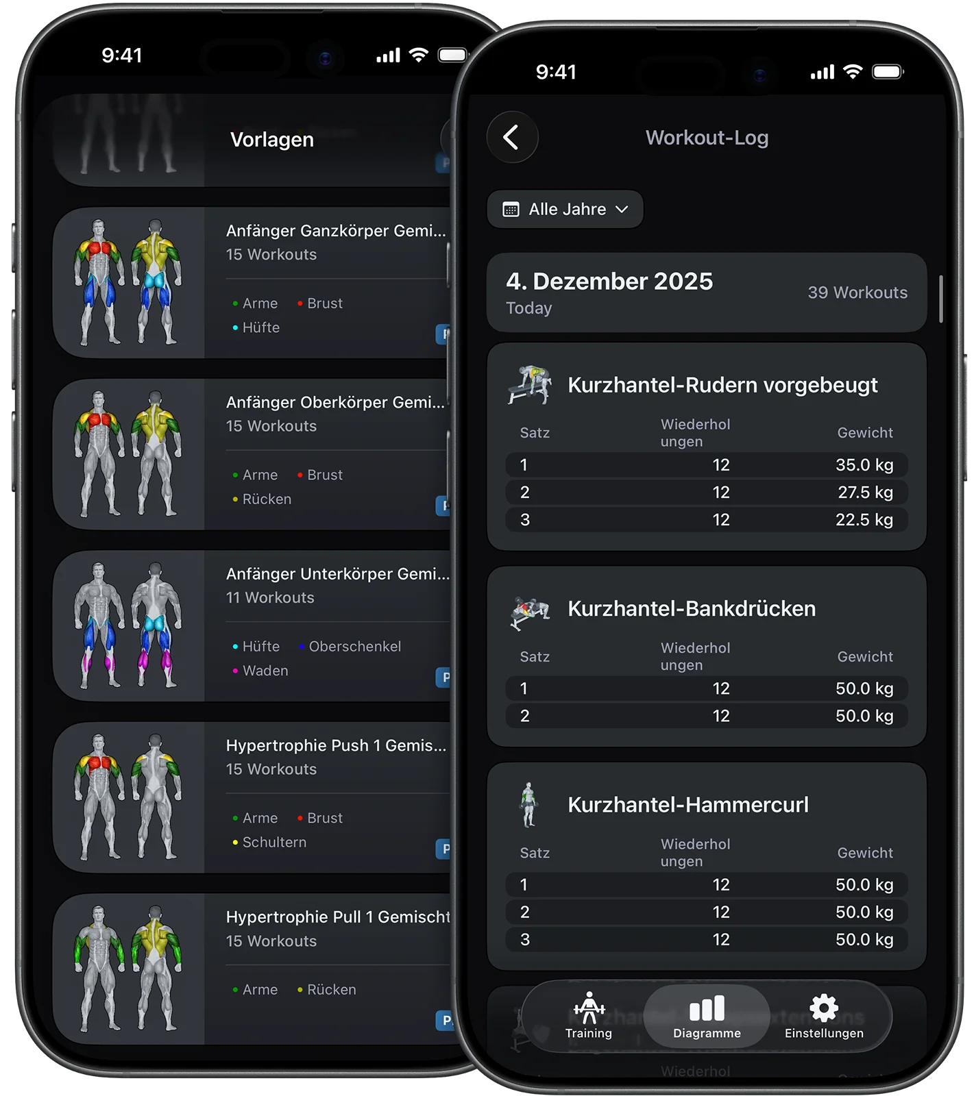 VigiGym Workout-Routinen – iPhone-App für individuelle Trainingspläne mit Supersets und visueller Muskelkarte