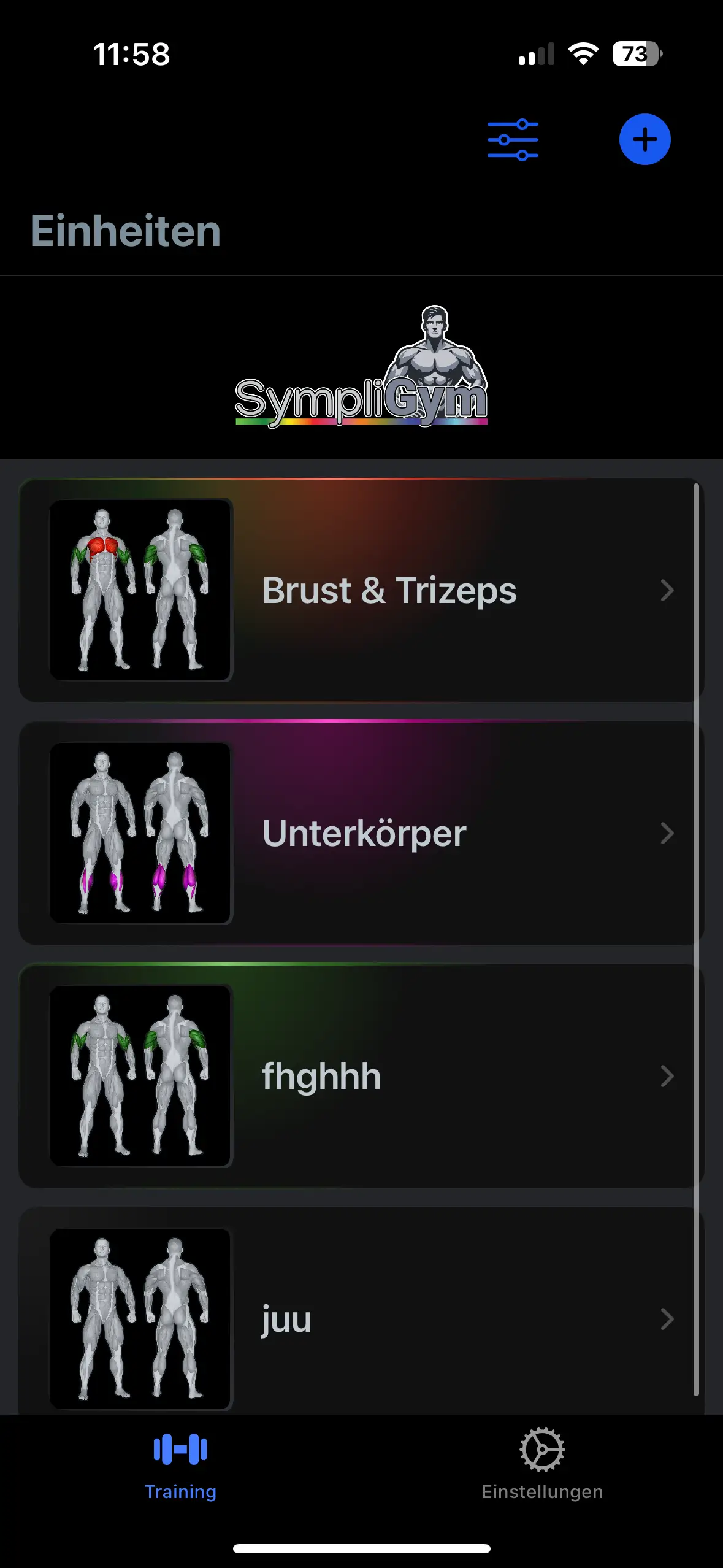 SimplyGym früher Prototyp — aktive Trainingseinheit