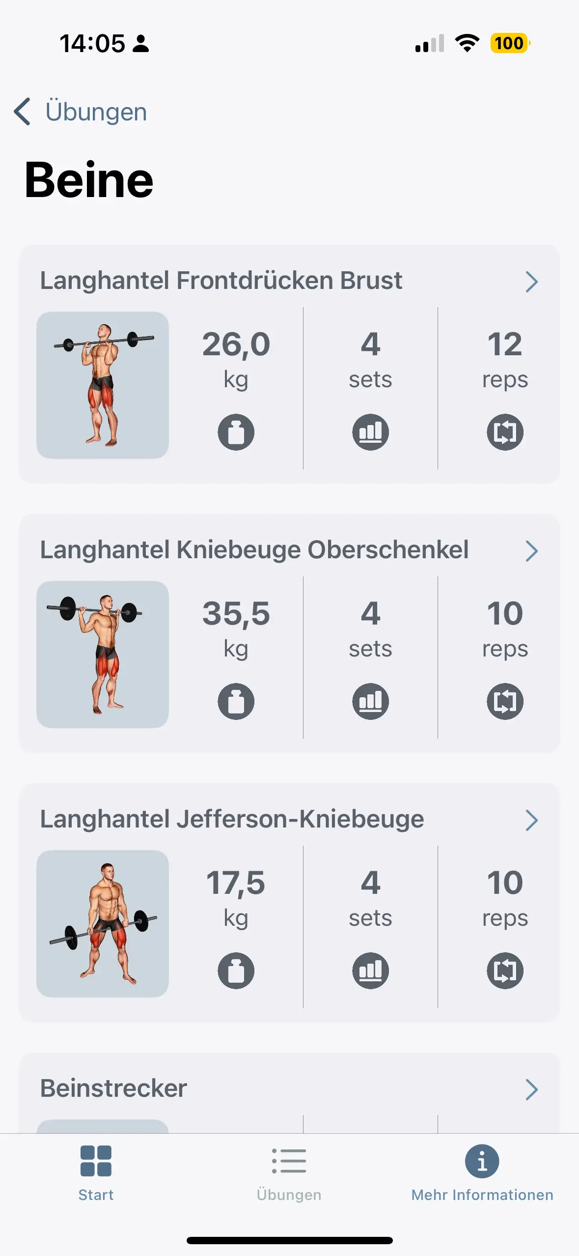 SimplyGym früher Prototyp — Übungsauswahl-Screen