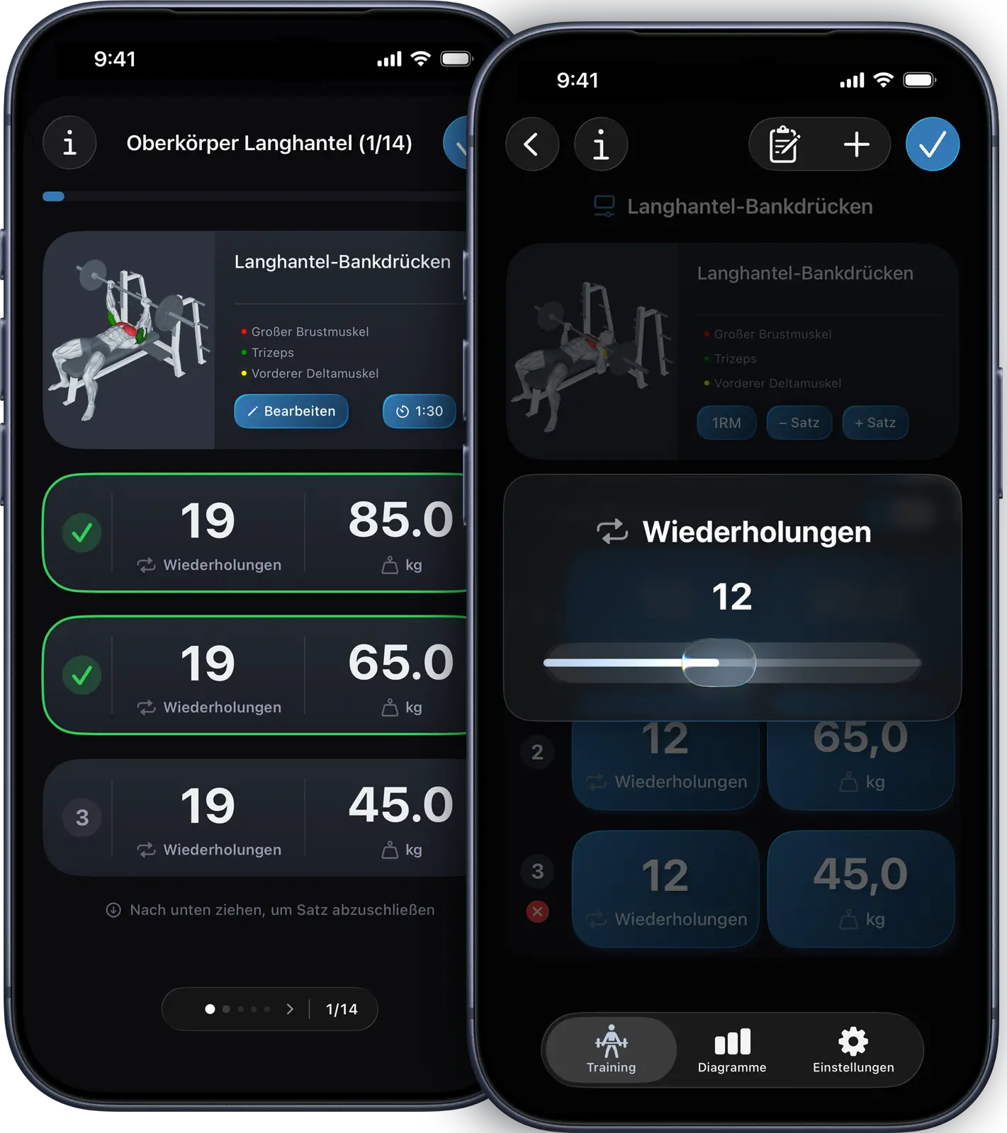 VigiGym Wisch-Gesten auf iPhone mit intuitiver Workout-Steuerung, Slider-basierter Eingabe, handschuhfreundlichen Buttons und Gestennavigation