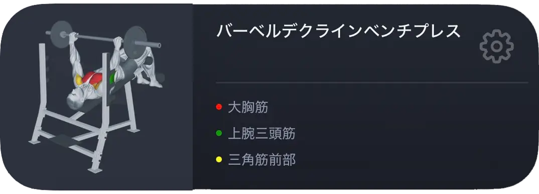VigiGymエクササイズカード – カラーコード化された主筋肉と補助筋肉を持つダンベルベンチプレス